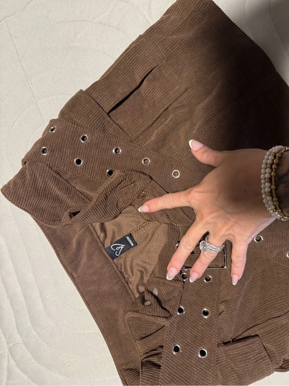 Windsor Brown Corduroy Mini Skirt with Grommet Belt